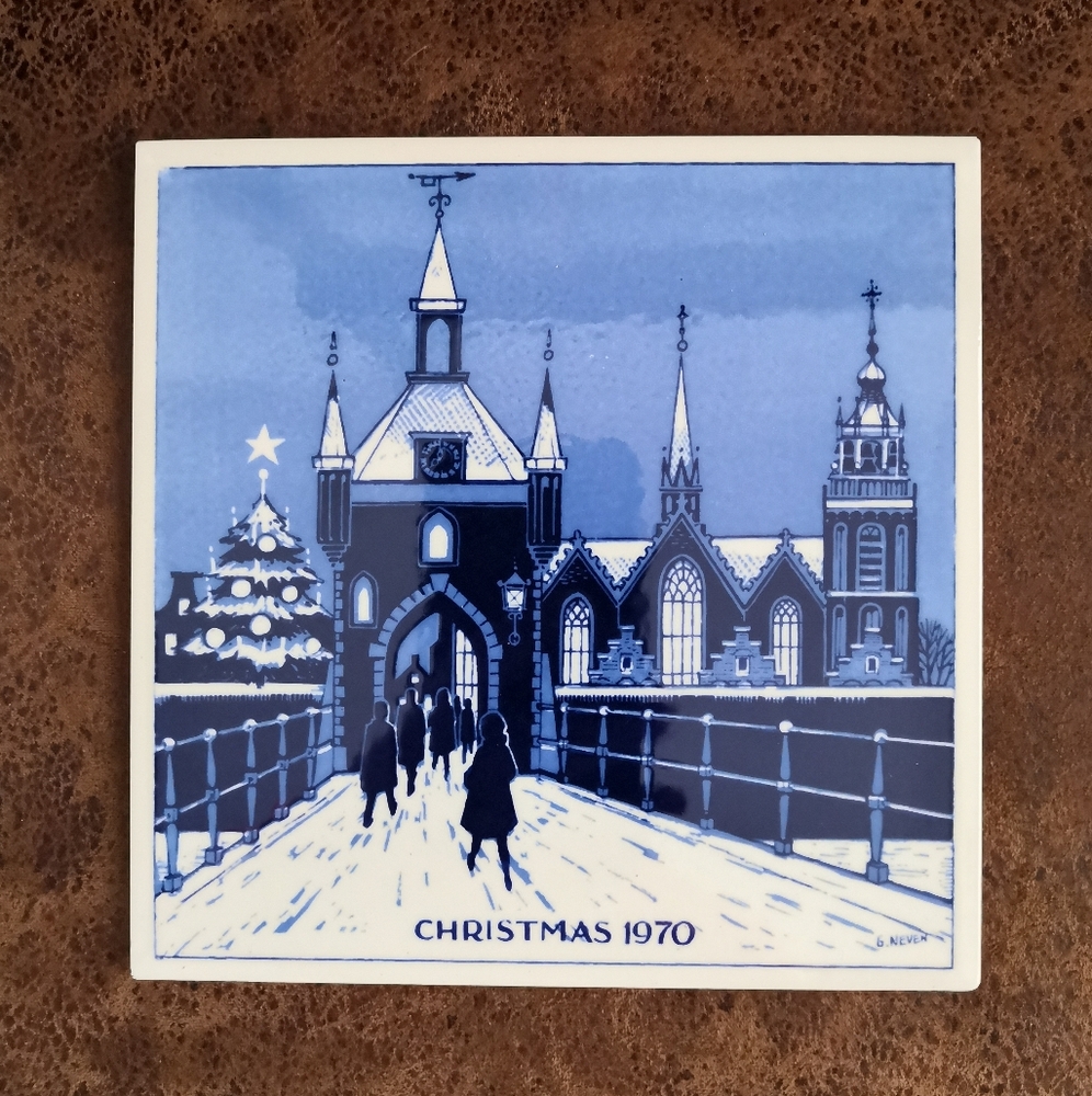 Genuine Delft Christmas 1970 Tile  Designed by Gerrit Neven Made in Holland